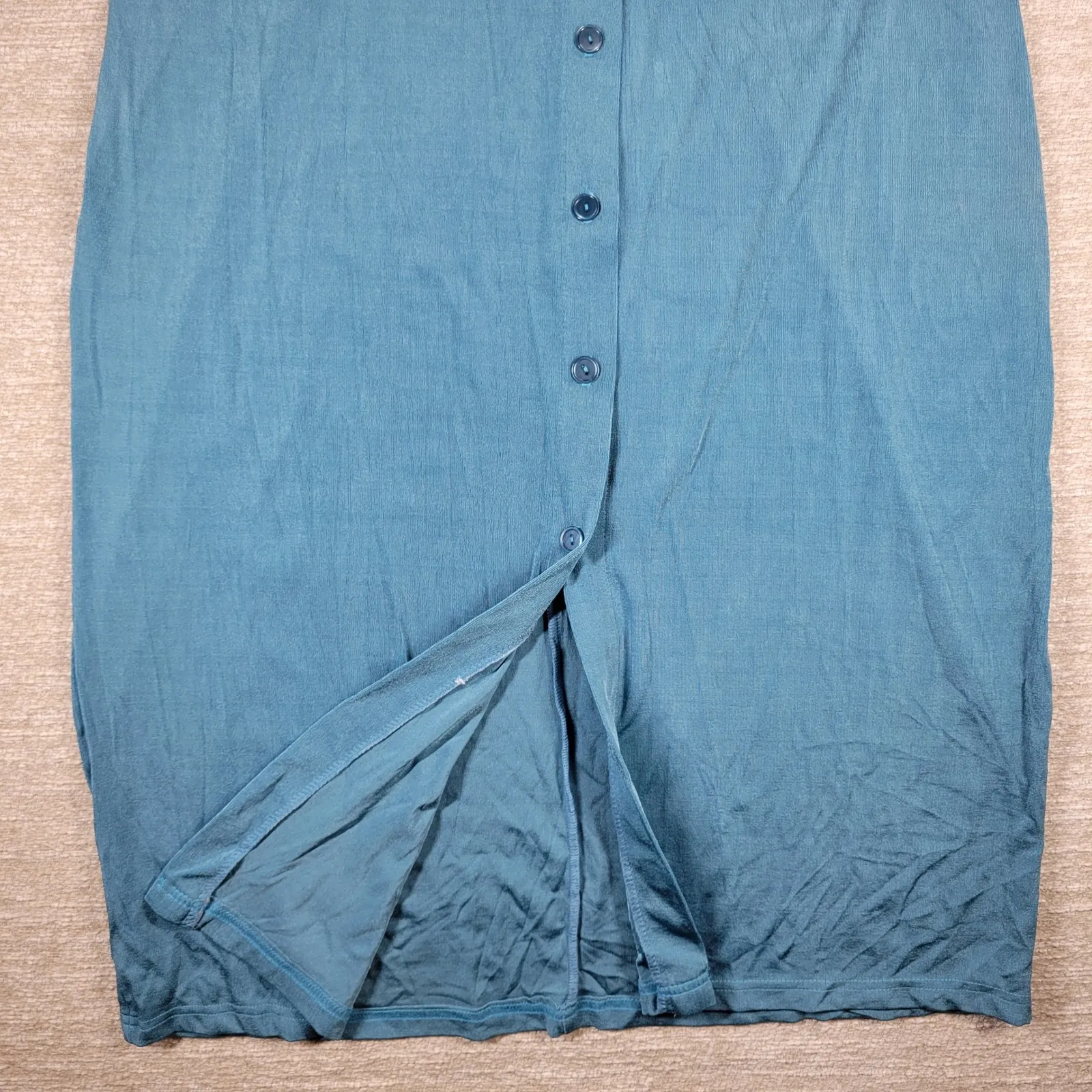 Carolyn Strauss Slinky Shirt Dress Size L Teal 3/4 Sleeve Button Up Maxi NEW Blue Size L - Image 10