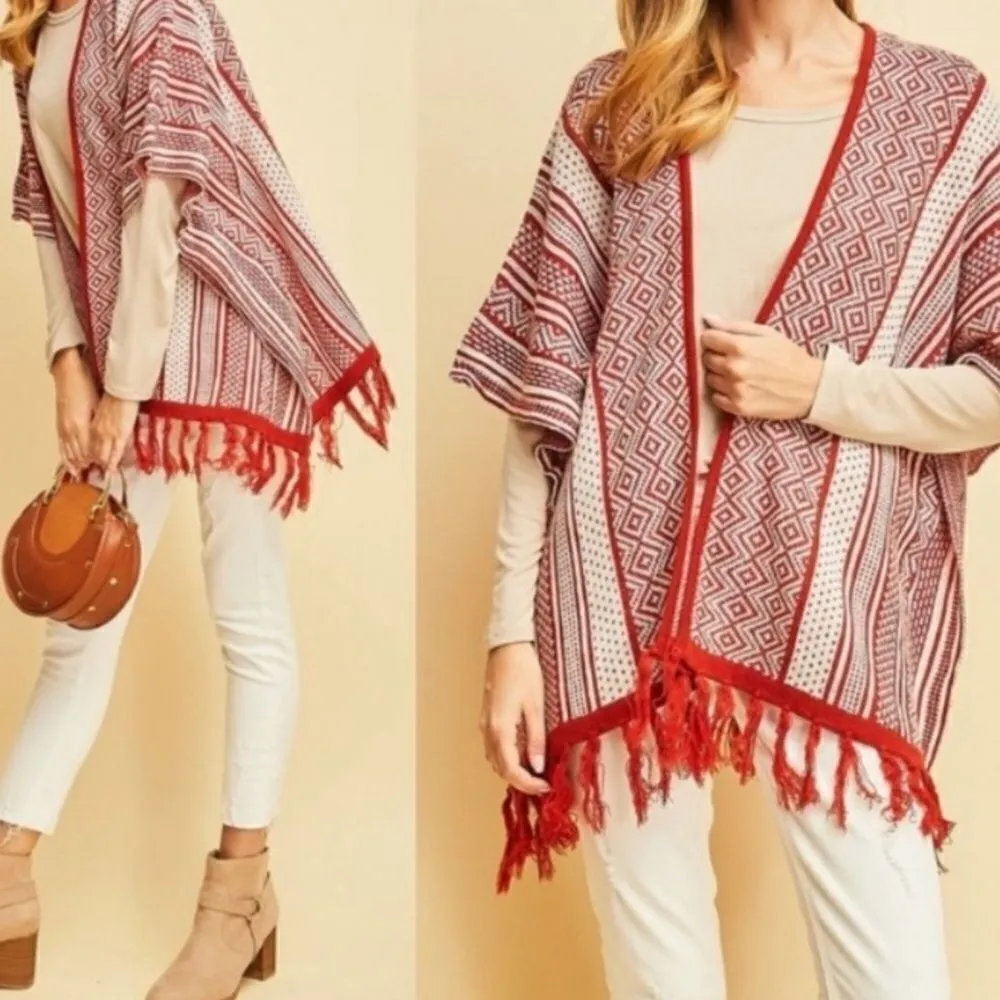 Entro Geometric‎ Pattern Fringe Poncho - Image 9
