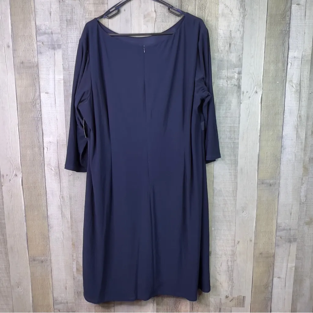 Jessica Howard Size 22W Navy Blue Cocktail Dress With 3/4 Sleeves Side Ruched - Image 3