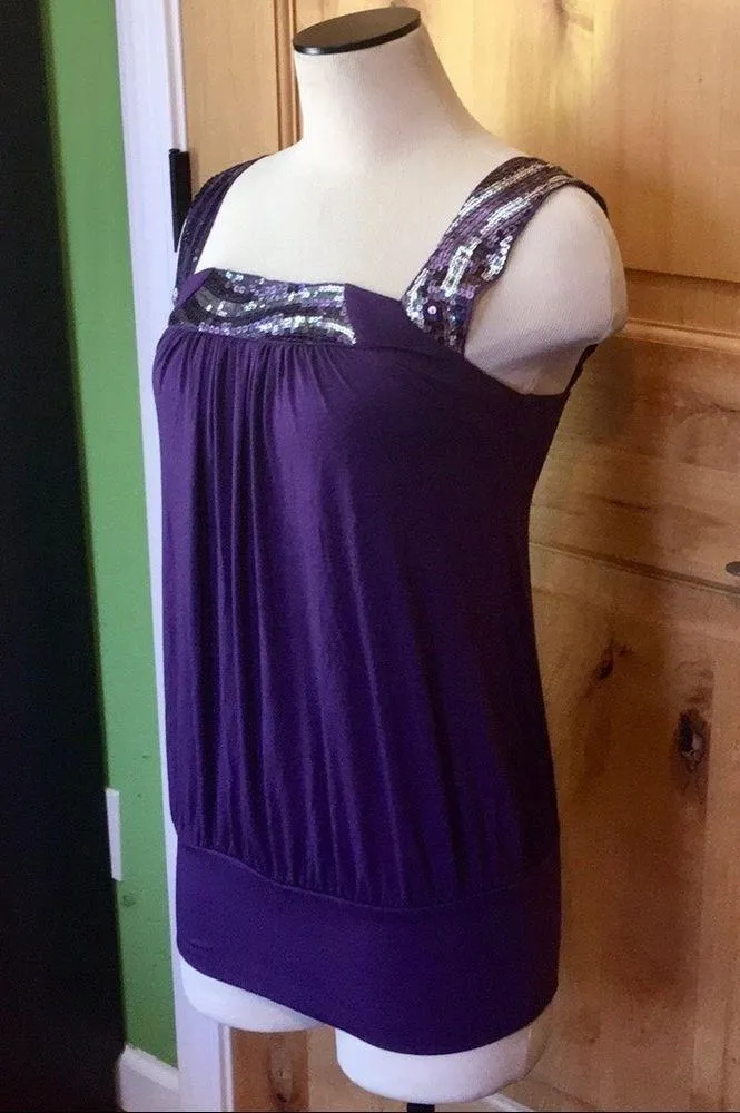 Anthro UO Purple Sequin Strap Tunic Tank EUC S - Image 2