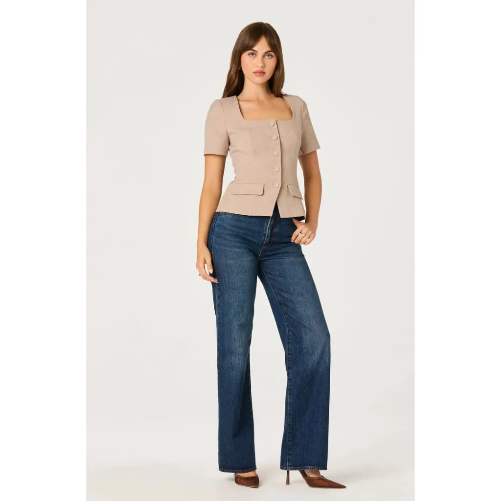 ASTR the Label Square Neck Short Sleeve Jacket in Taupe Size Medium - Image 7