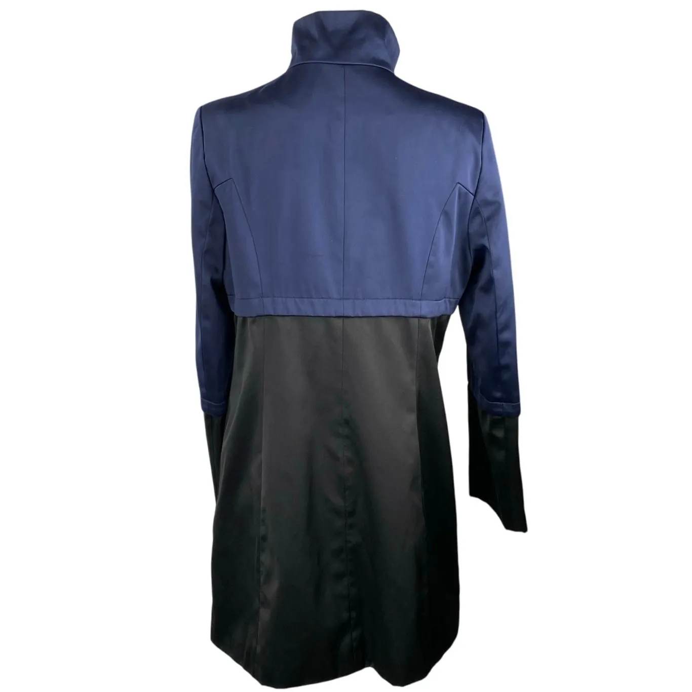 TAHARI Anya Blue Black Colorblock Satin Double Breasted Trench Coat Jacket Sz S - Image 3