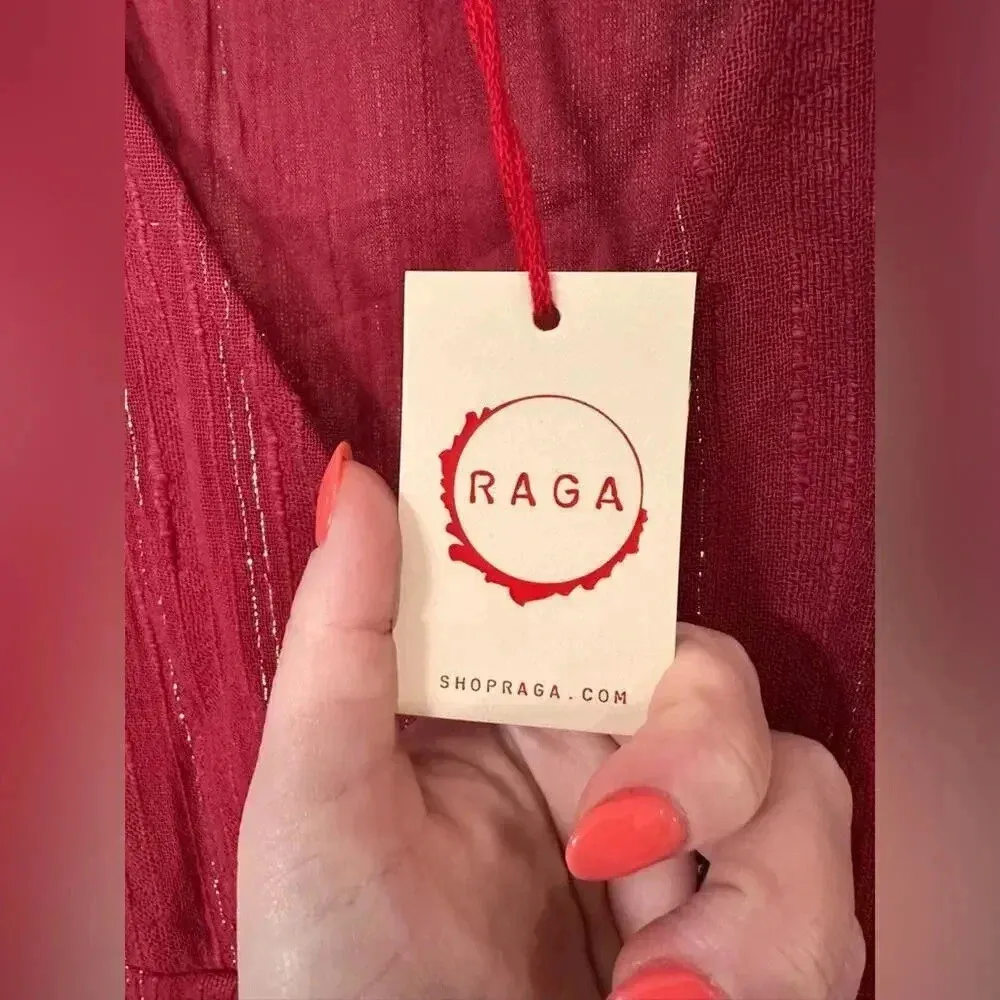 NEW- NWT RAGA Red Mini Wrap Dress with Silver Pinstripes Size Small - Image 4