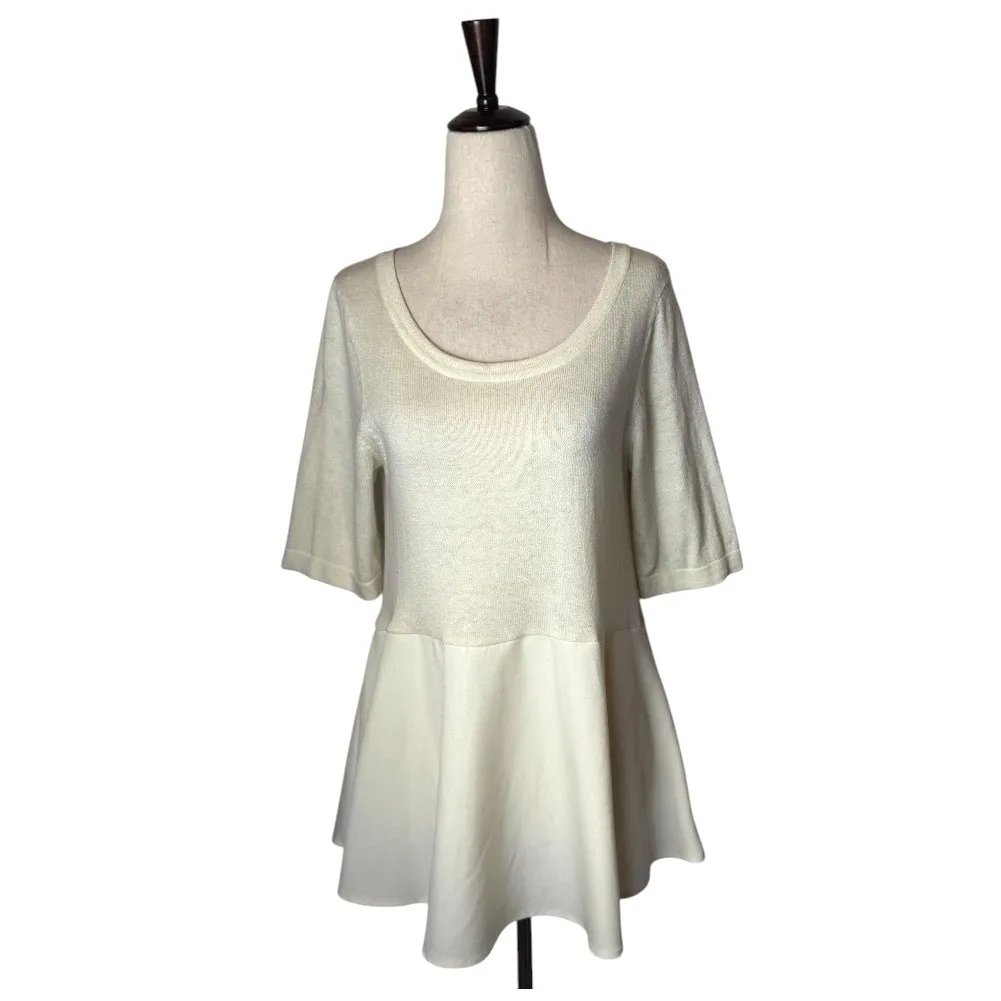 Moth Anthropologie Sweater Women Small Ivory Knit Peplum Tie Back‎ Short Sleeve - Image 2
