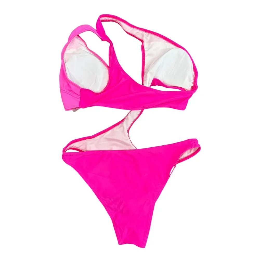 Dressin Cutout One Shoulder One Piece Swimsuit in Pink, Size M​ Pink Size M - Image 2