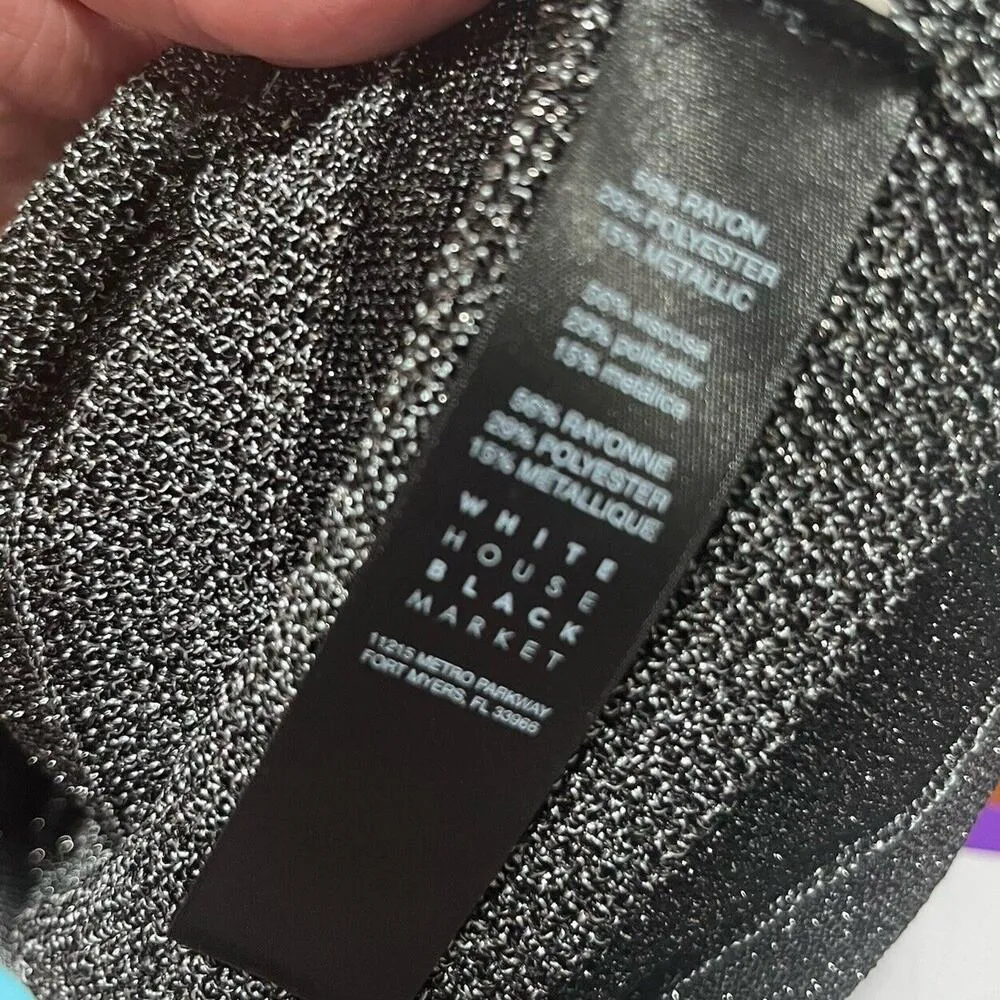 WHBM White House Black Market Dress sz S Grey Silver Mesh Metallic Mini - Image 6