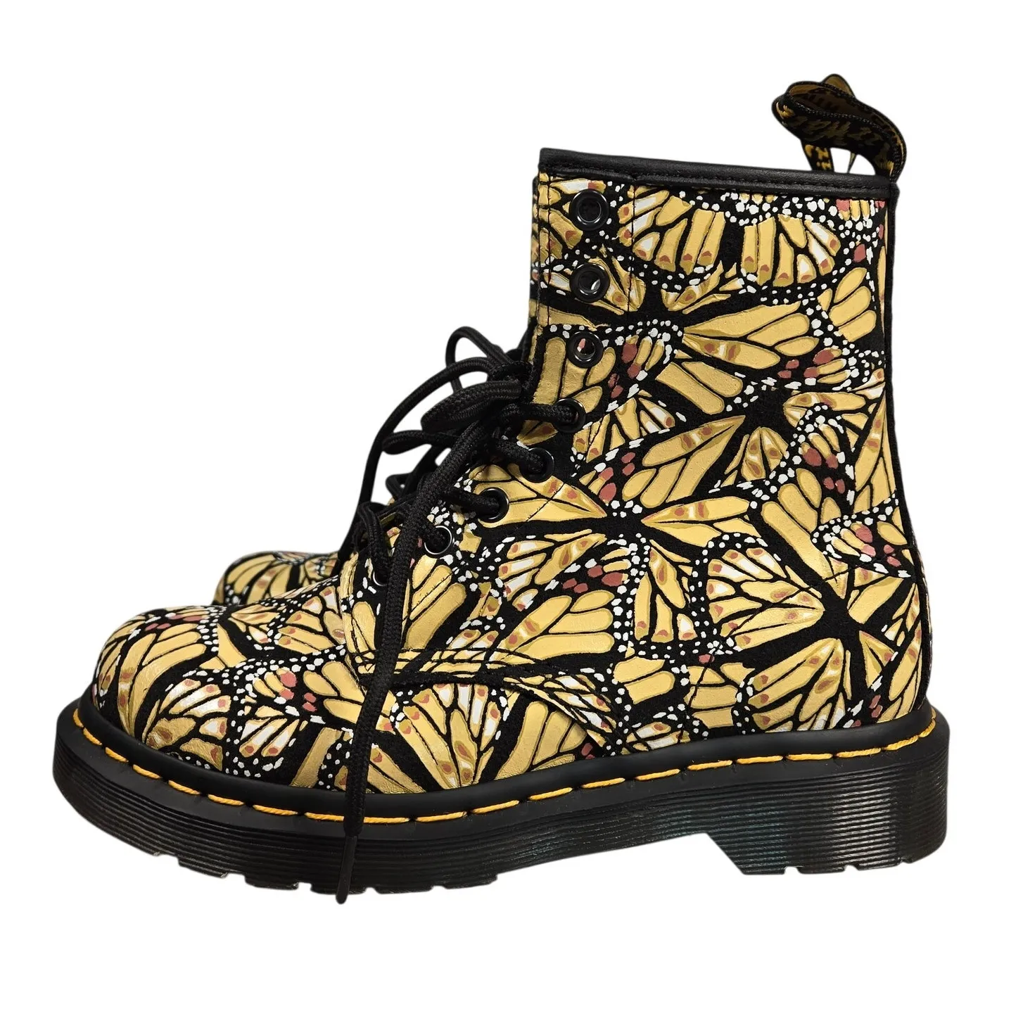 Dr. Martens 1460 Butterfly Print Suede Lace Up Boots in yellow Size 5 - Image 4