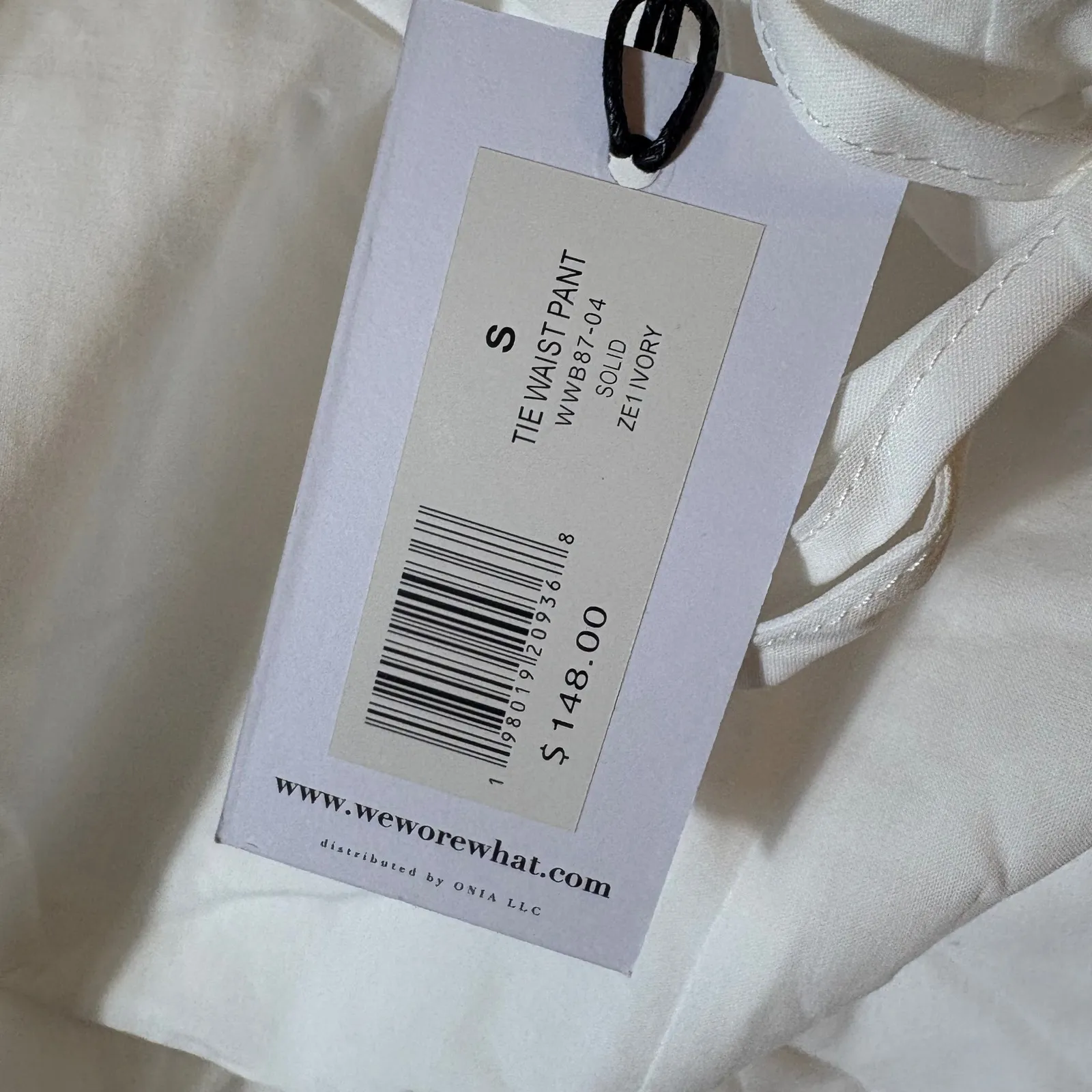 NWT WeWoreWhat Tie Waist Pant Ivory Lace Trim Straight Leg Size Small - Image 8