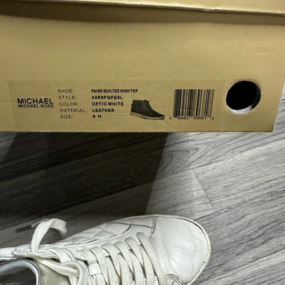 Michael Kors  Paige Quilted High Top Sneaker Leather Optic White 9 - Image 6