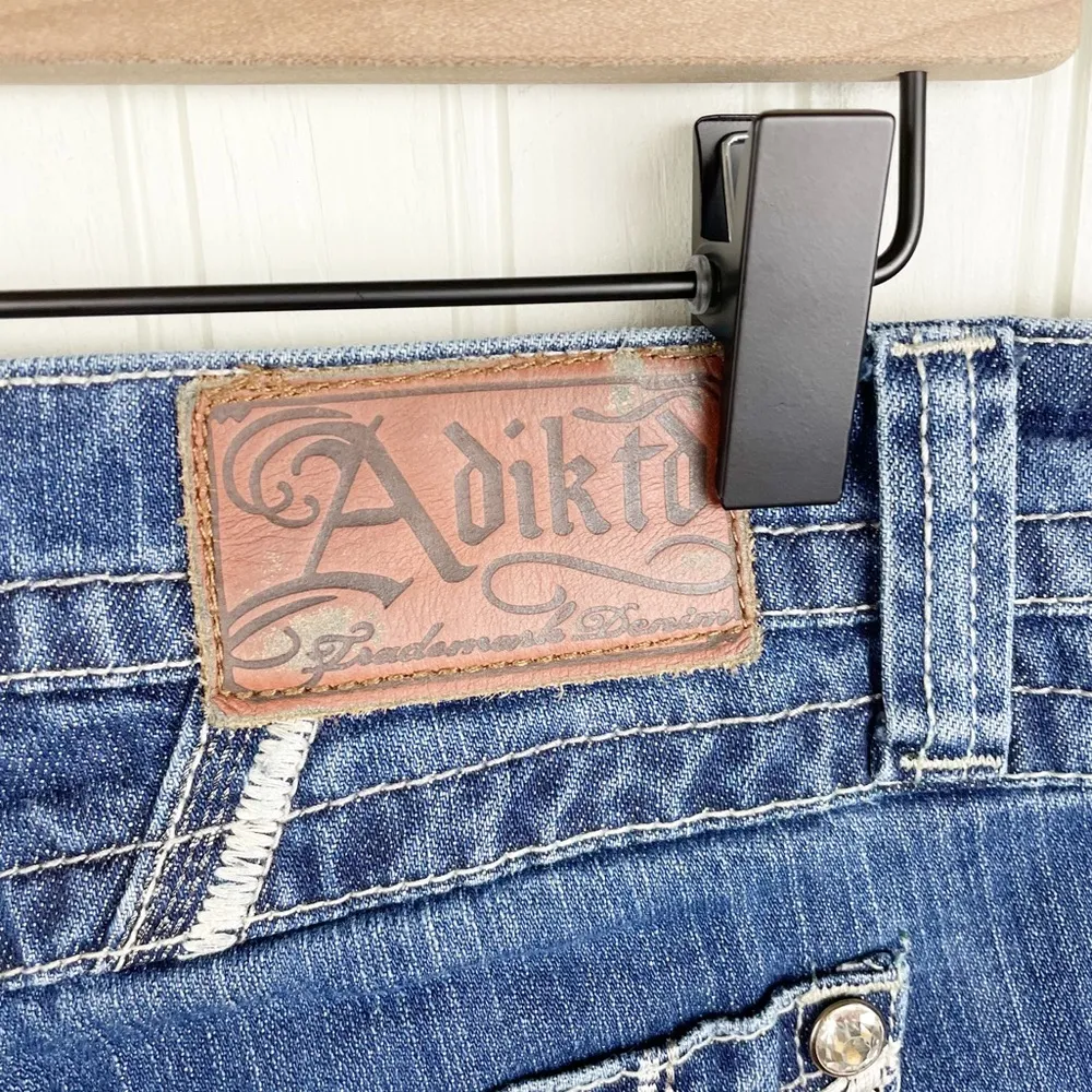 Adiktd Dark Wash Denim Boot Cut Jeans Low Rise Crystal Embellished Size 6 Short - Image 11
