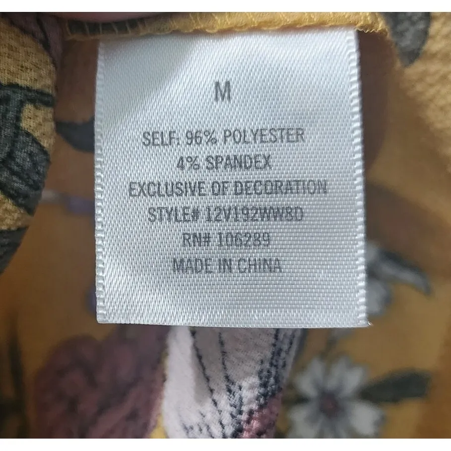 Blue Rain Floral Off Shoulder Top Smocked Neckline Yellow‎ Blouse Size M - Image 4