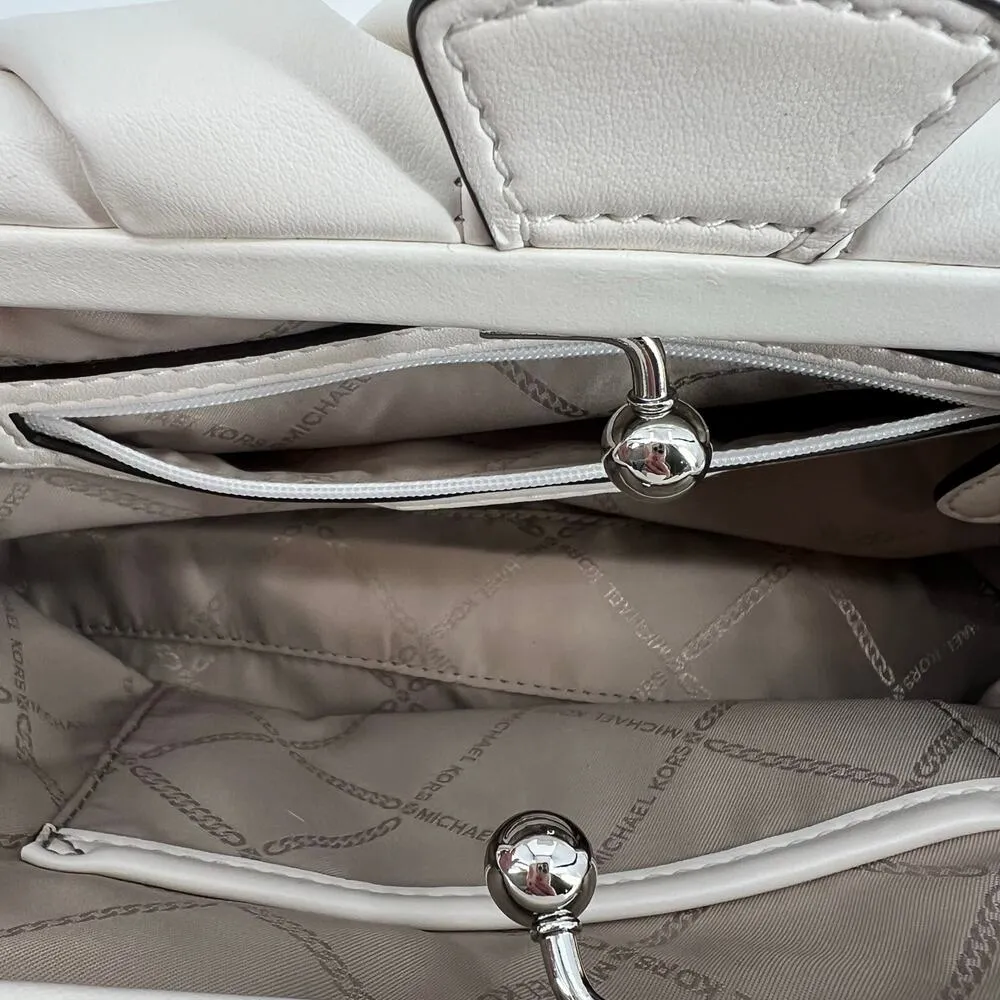 Michael Kors Nola Small Crossbody Bag white silver hardware clasp travel - Image 7