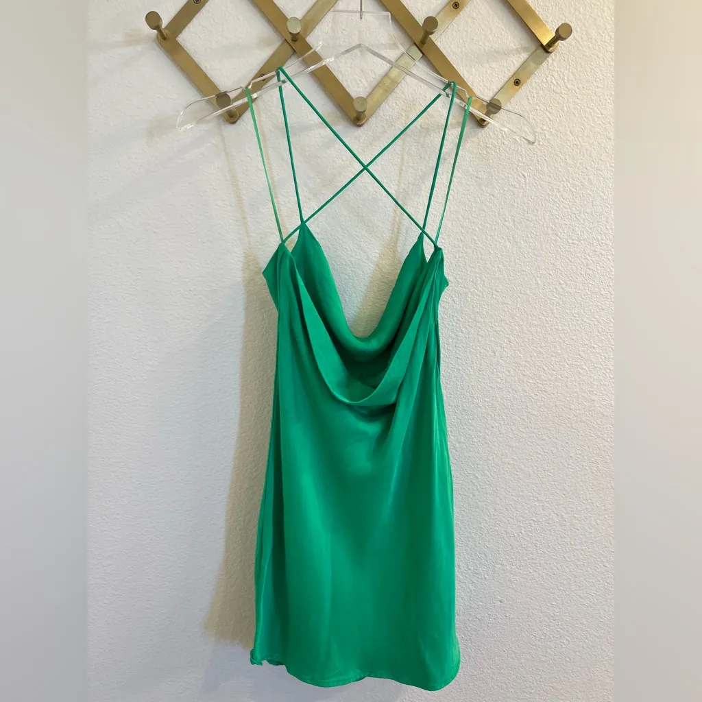 Zara Kelly Green Satin Cowl Mini Dress XS Blogger Favorite - Image 10