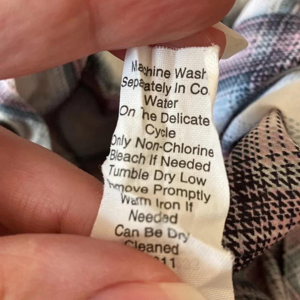 CAbi #233‎ Festival Button Down Shirt Mixed Plaid Floral Small Blue Pink Artsy - Image 8