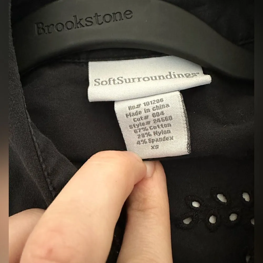 Soft Surroundings XS Elegant Cotton Eyelet B-Down Black Shirt in Cotton Blend - Image 5