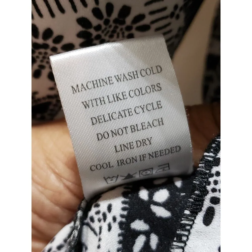 About A Girl Women's White Black Aztec Print Ruffle Long Sleeve Top Blouse Small - Image 11