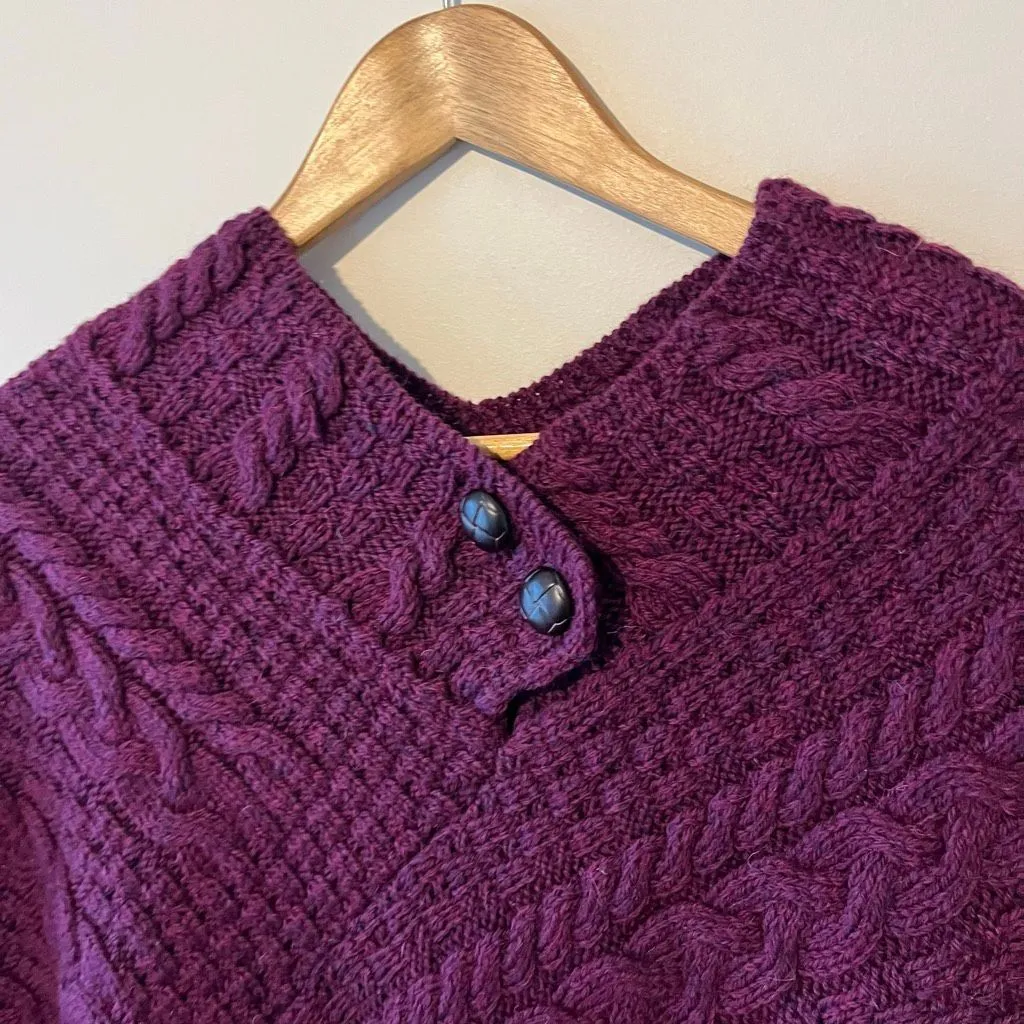 Aran Sweater Market 100% Merino Wool Cable Knit Poncho Plum One Size Purple Size L - Image 3