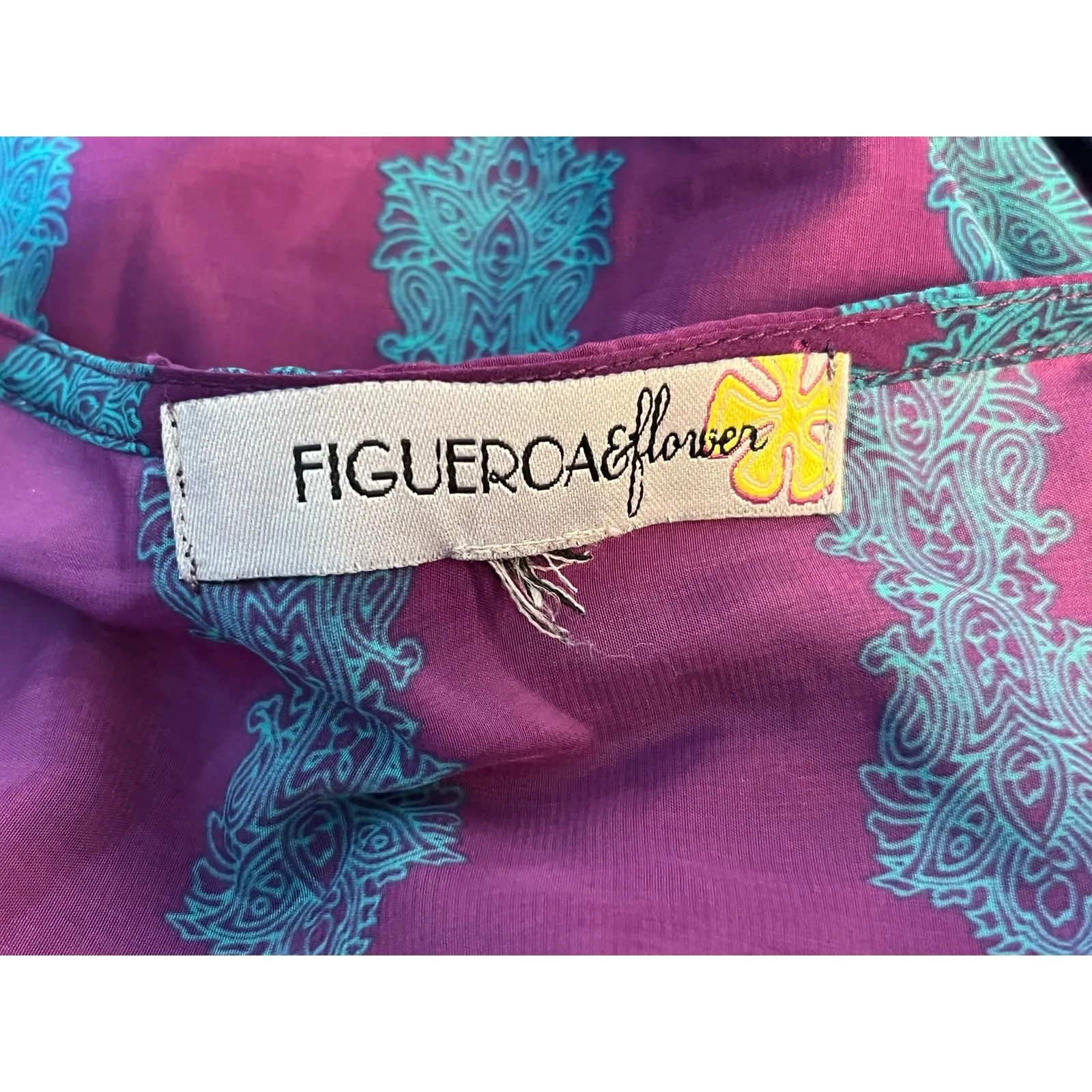 Fig and Flower Blouse Small Purple Indie Boho Rhinestones Dressy Artsy - Image 6