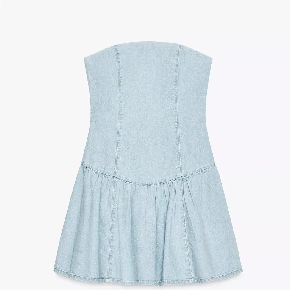 ZARA Denim Bandeau Dress - Image 5