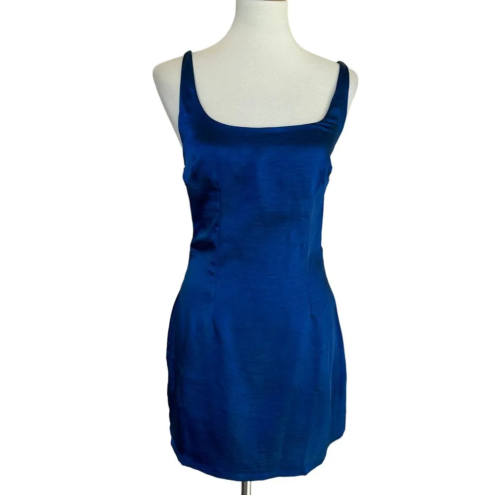 Revolve Blue Satin Mini Slip Dress LARGE Backless Cocktail More to Come $64 NEW - Image 4