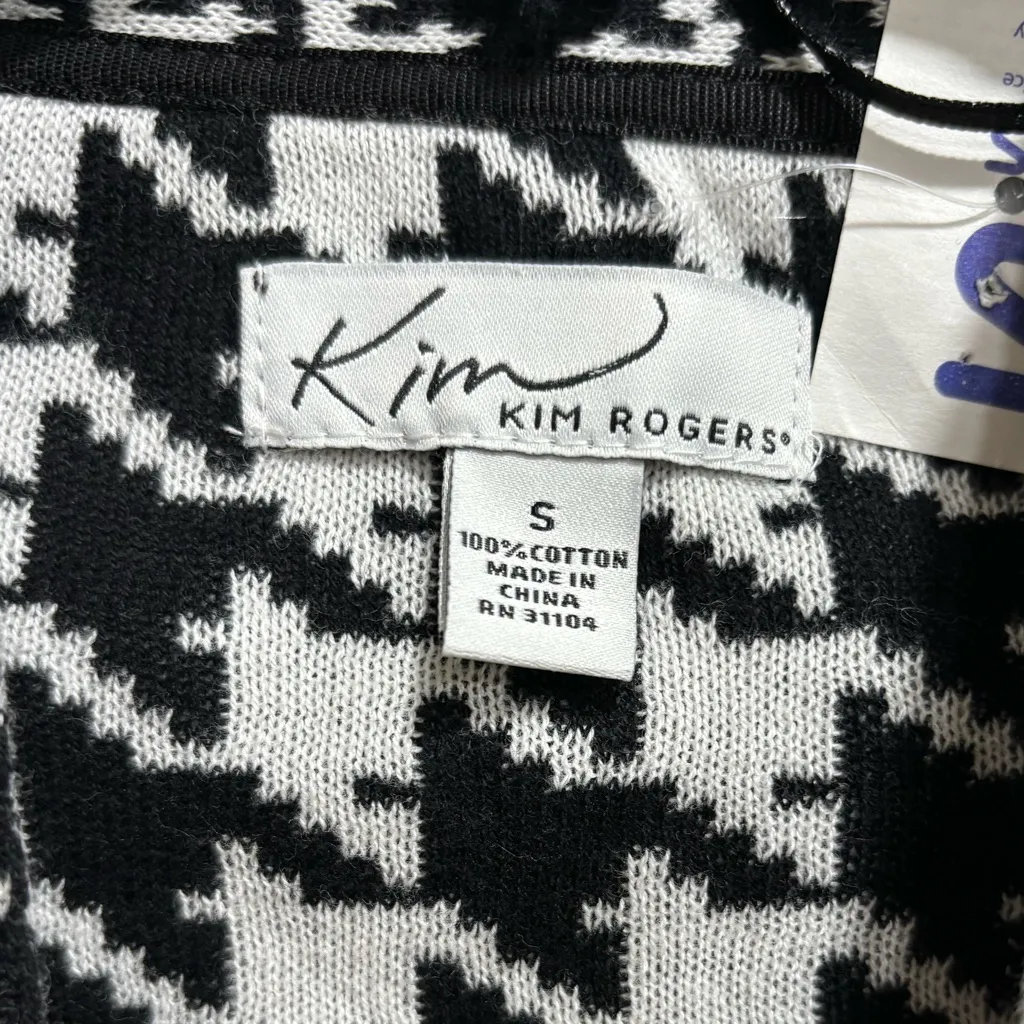 Kim Rogers Black and White Houndstooth Open Front Cardigan, NWT, Small - Image 2