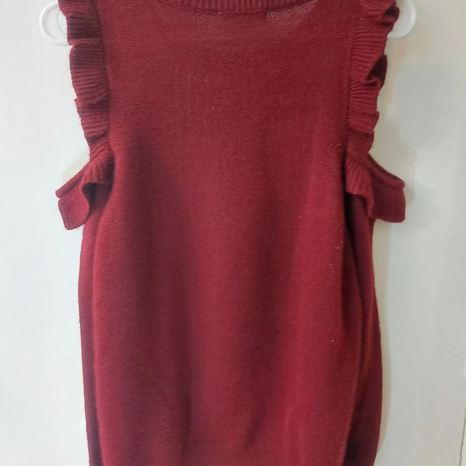 Love Riche Ruffled Wine Cold Shoulder Sweater L Cozy Comfy Winter Casual Fall - Image 4