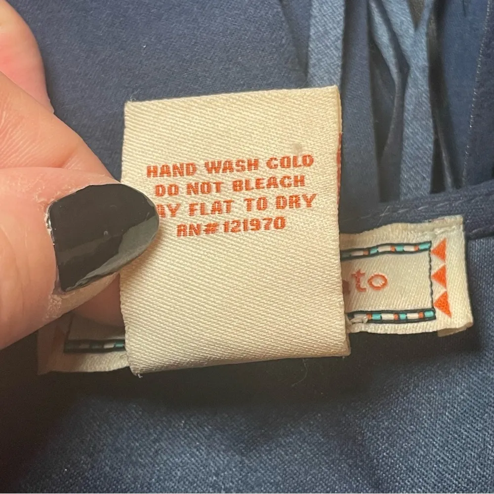 Flying Tomato Blue Faux Suede Southwestern Jacket Fringe Embroidered Small Aztec - Image 9