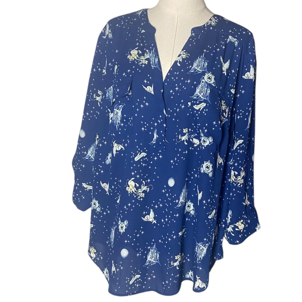 Torrid Disney Cinderella Starry Night Chiffon Tunic Blouse Blue 2X - Image 2