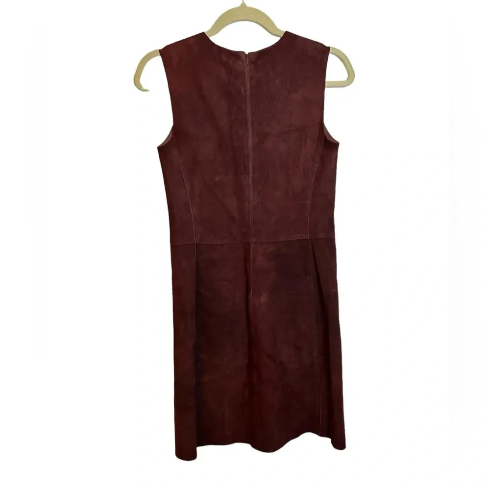 VINCE BURGUNDY LAMB LEATHER SHIFT DRESS - Image 2