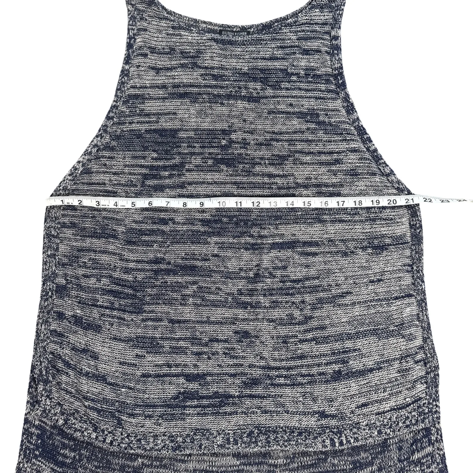Eileen Fisher Organic Linen Marled Sleeveless Sweater Blue Size L Relaxed Knit - Image 9