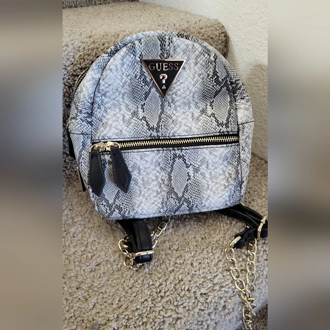 Guess Mini Snakeskin Print Chain Backpack - Image 12