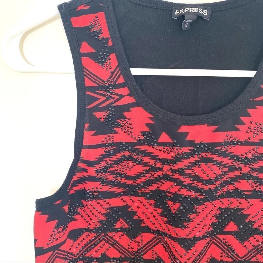 Express XS southwestern multi color beading black red sleeveless crew neck - Image 2