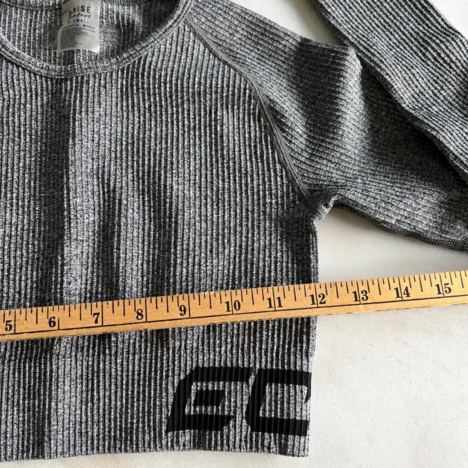 Echt Arise Comfort Crop‎ Top Long Sleeve Ribbed Athleisure Gray XS - Image 4
