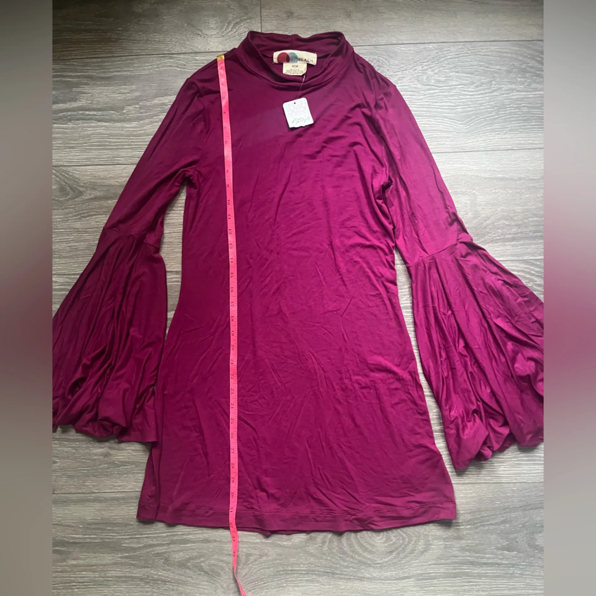 NEW Free People Purple Mock Turtleneck Long Bell Sleeve Mini Dress Fall Size M - Image 7