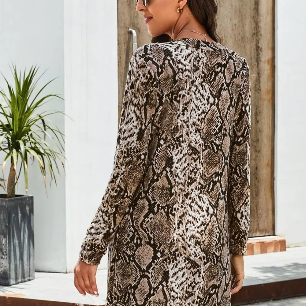 SNAKE PRINT LIGHTWEIGHT BROWN LONG CARDIGAN LARGE - Image 2