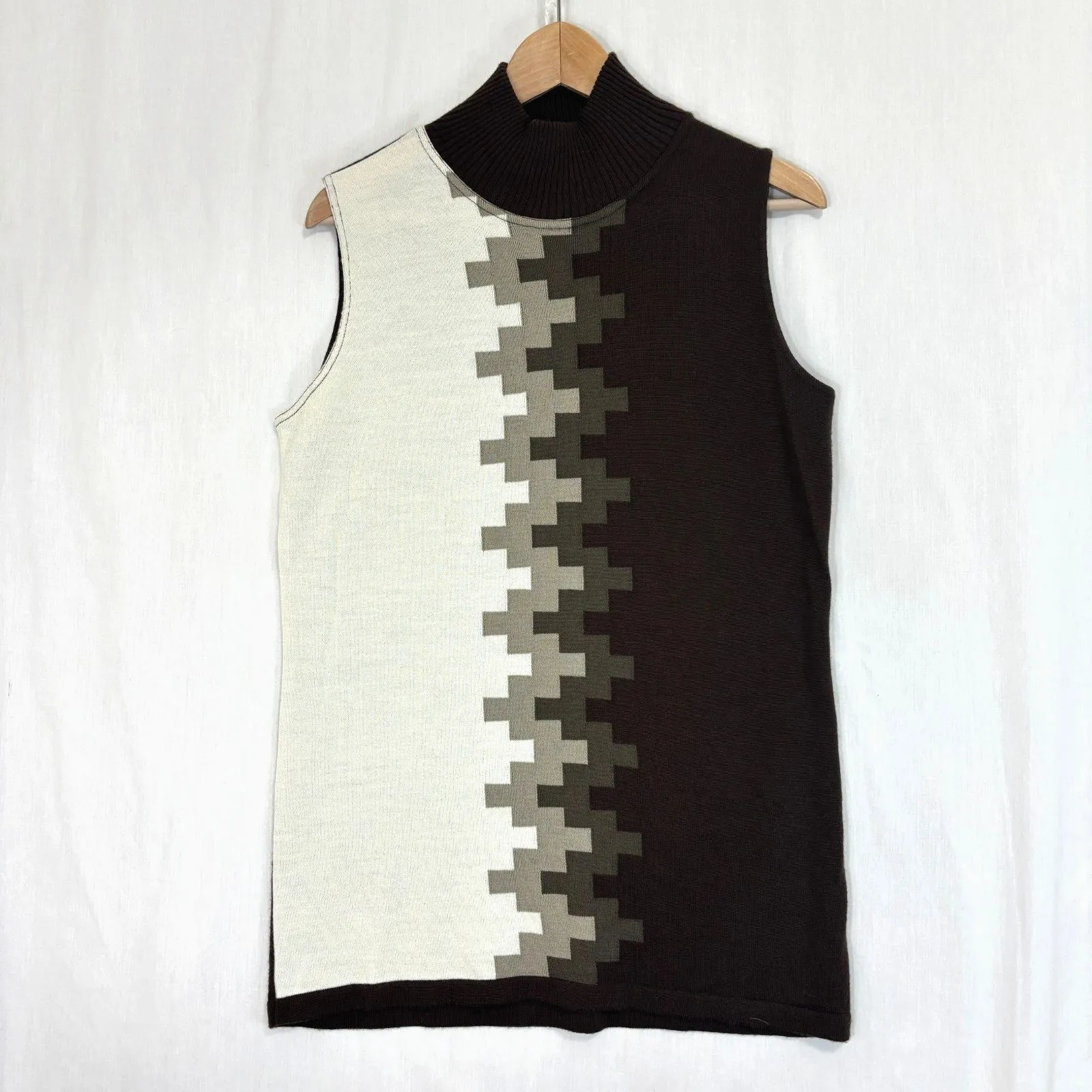 Attesa Premaman Mockneck Maternity Sweater Vest Sz S/M Brown Preppy Academia - Image 3