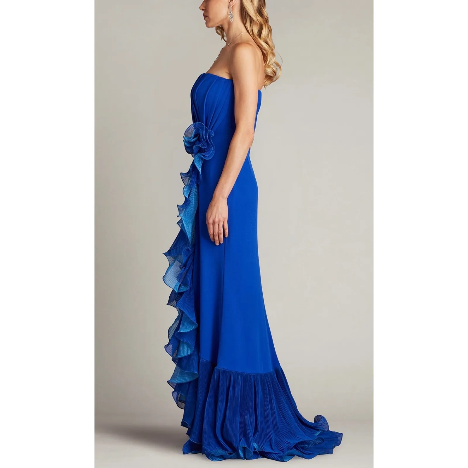 Tadashi Shoji Strapless Pleated Mystic Blue Gown - L (New) - Image 2
