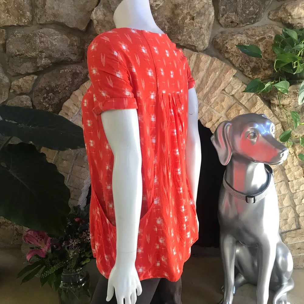 Anthropologie Holding Horses Orange Short Sleeve Tunic Blouse w/ Pockets Size S - Image 7