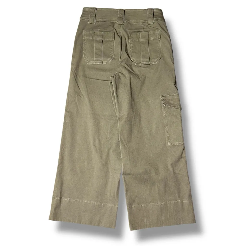 Spanx Stretch Twill Cargo Cropped Wide Leg Pant Tuscan Olive Green Medium HR EUC - Image 4