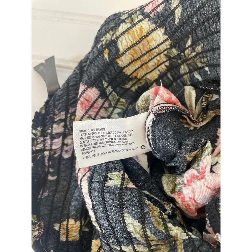 Nevena Rae Womens Jumpsuit Floral Multicolor Smocked Button Short Sleeve Size L Black Size L - Image 8