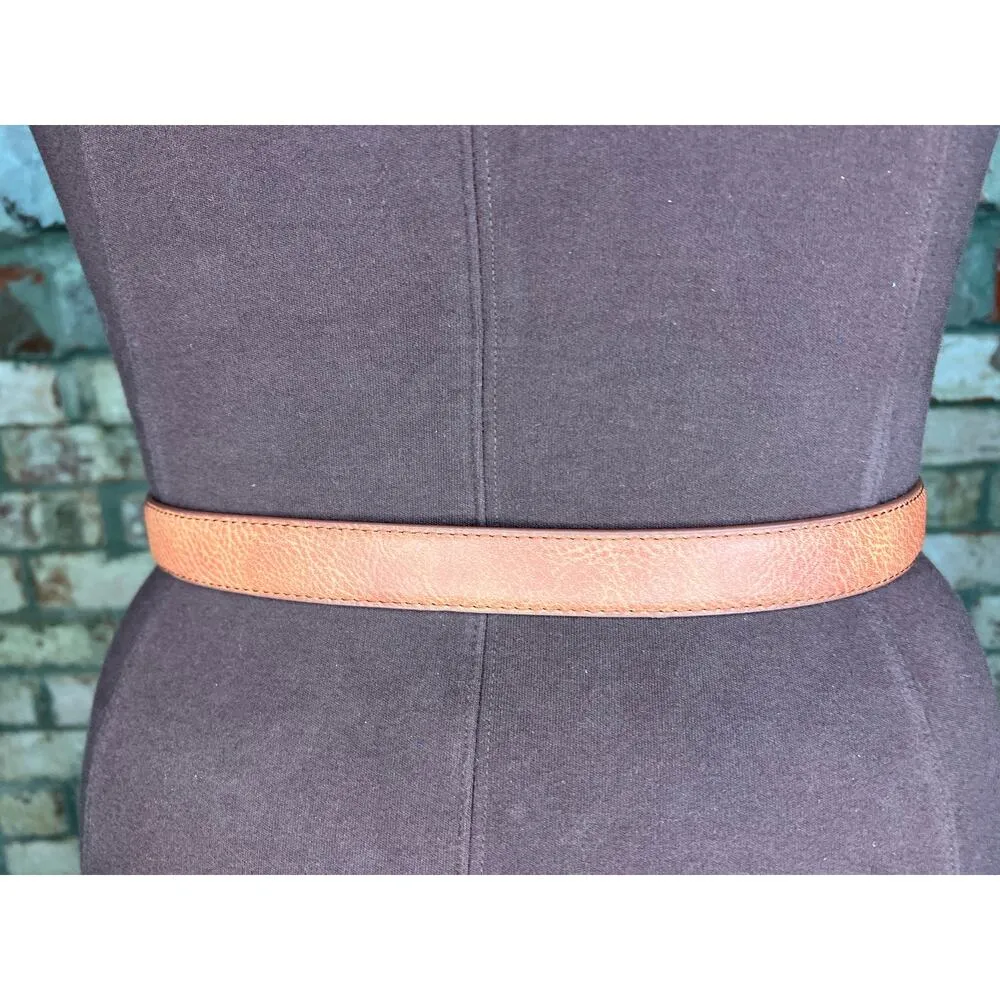 belt vegan leather tan interlocking circles buckle gold - Image 6