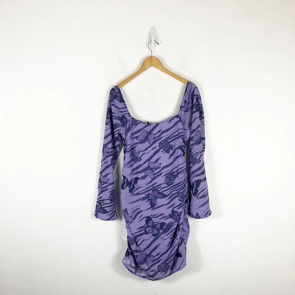 NWT ASOS Design Keyhole Purple Butterfly Print Mini Dress Size 10 Buttons Y2K - Image 12