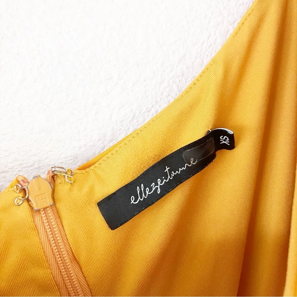 Elle Zeitoune Naira Midi Ruched Dress in Marigold Gold Size XS - Image 7