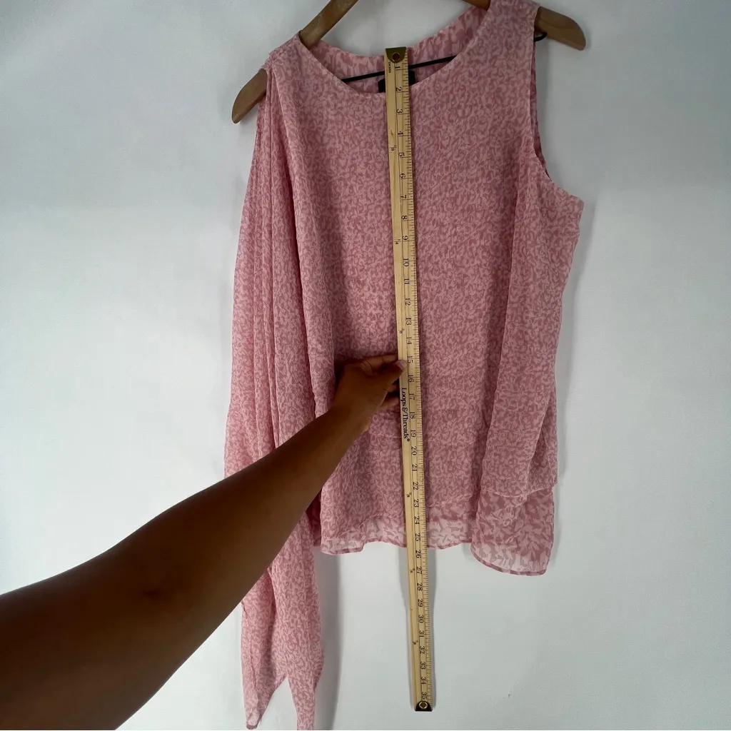 H by Halston Pink Abstract Print Chiffon Layered Blouse Side Tie Sleeveless Top - Image 9