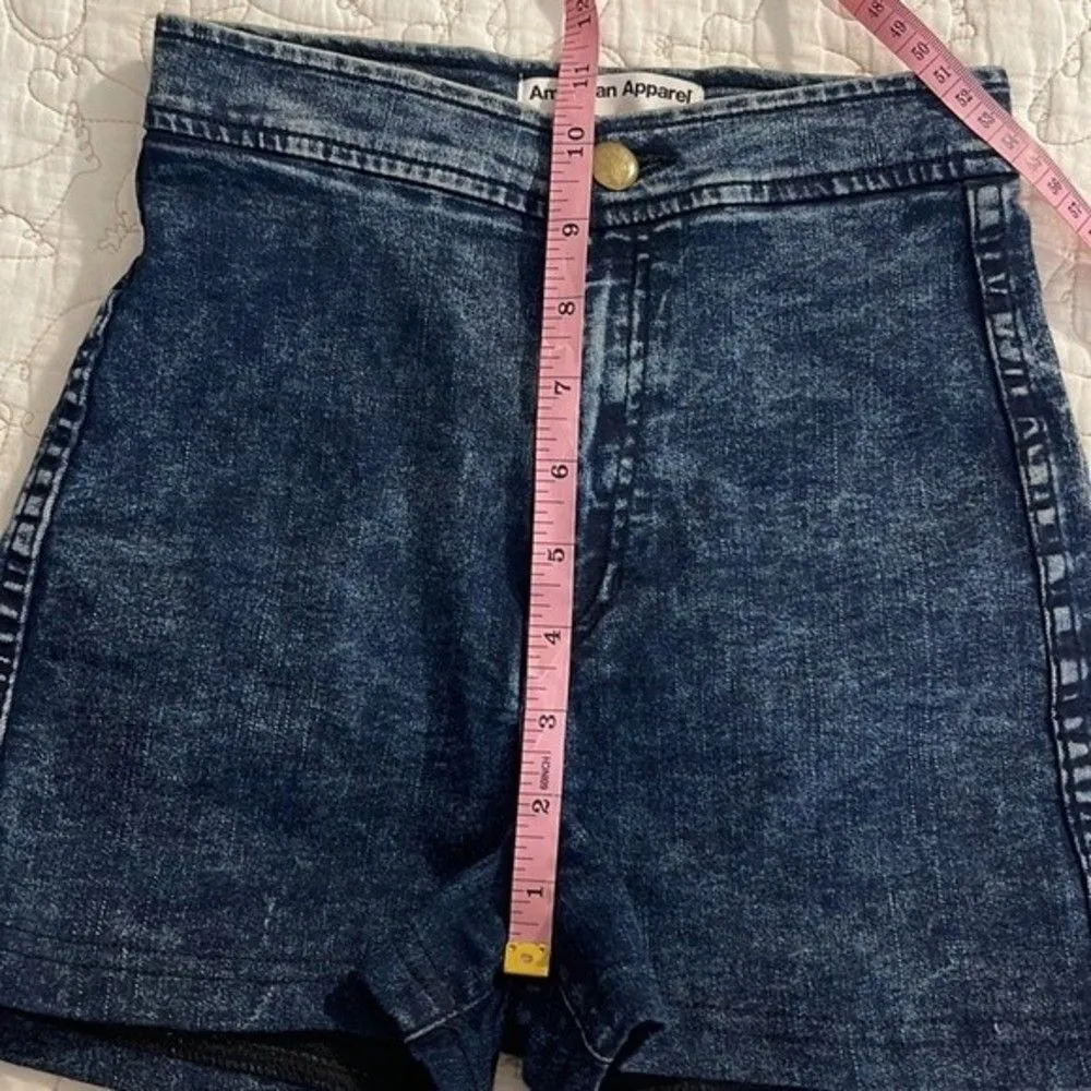American Apparel Acid Wash Stretch Shorts XS Dark Blue Hot Pants High Rise - Image 10