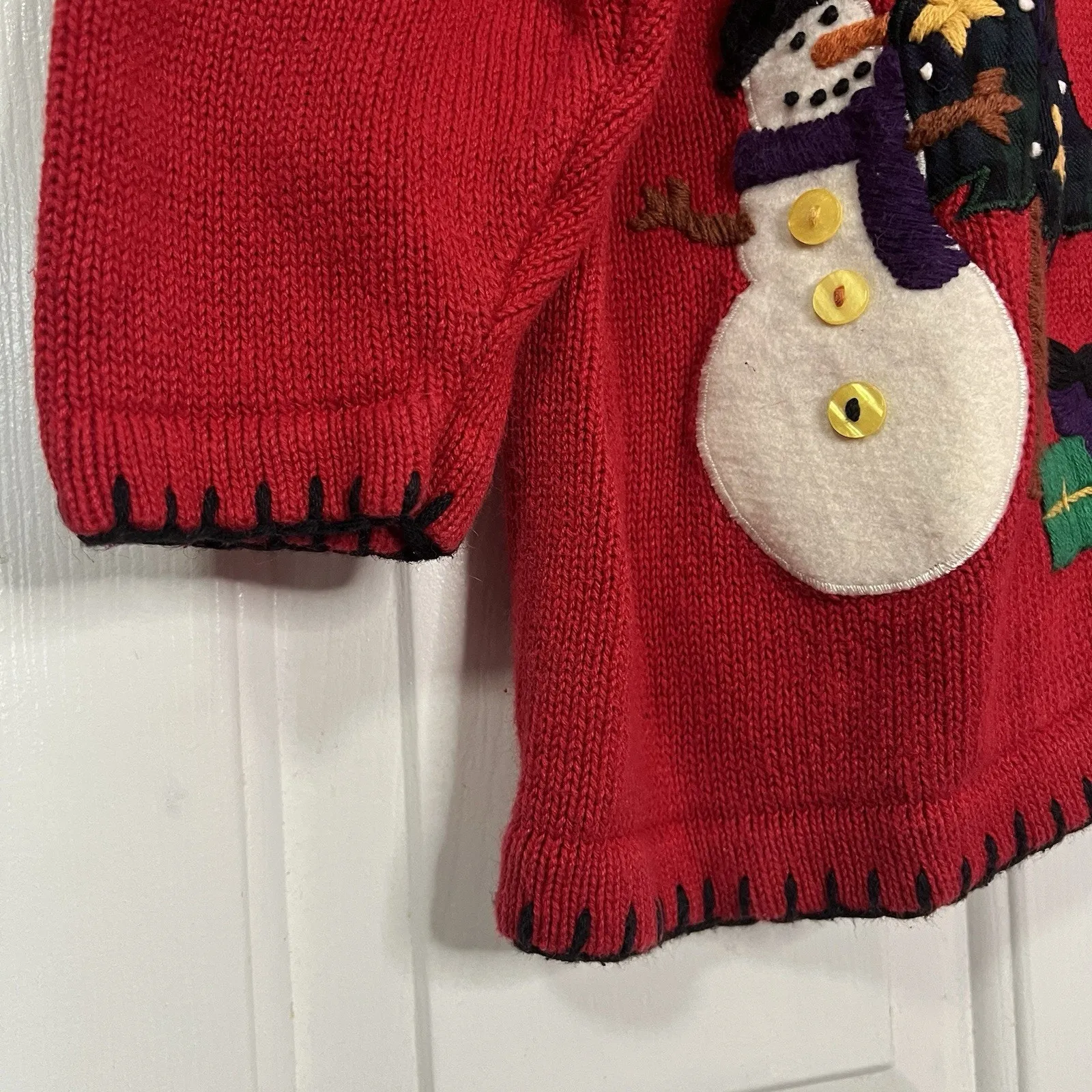 Vintage 90s Ugly Christmas Cardigan Sweater Holiday SZ 1x Grandma Core Snowman Red - Image 6