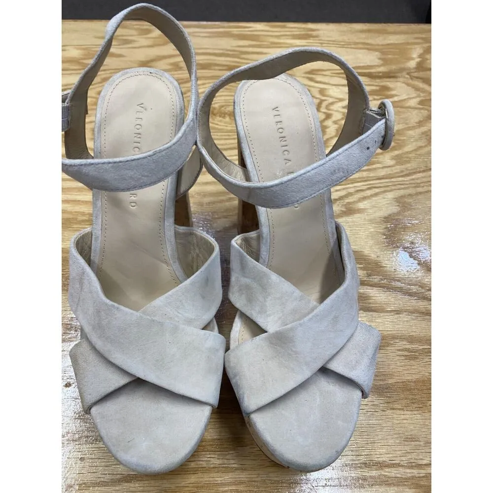 Veronica Beard Platform Heels Women's 9M Ivory Suede Criss Cross Preppy S56 - Image 3