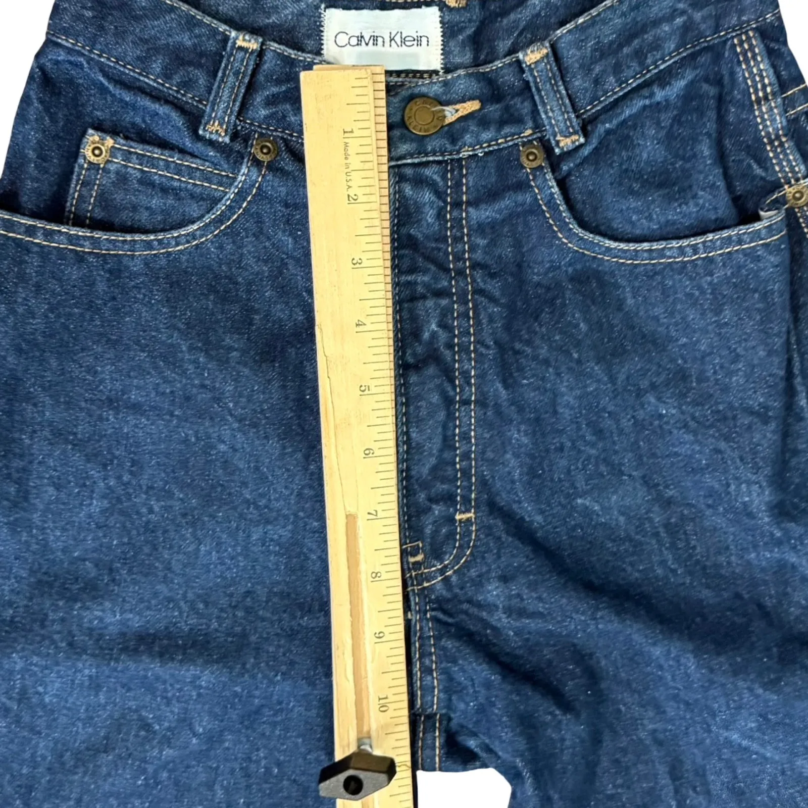 Vintage 90s Calvin Klein Dark Wash Blue High Rise Mom Jeans Tapered Leg Size 7 - Image 3