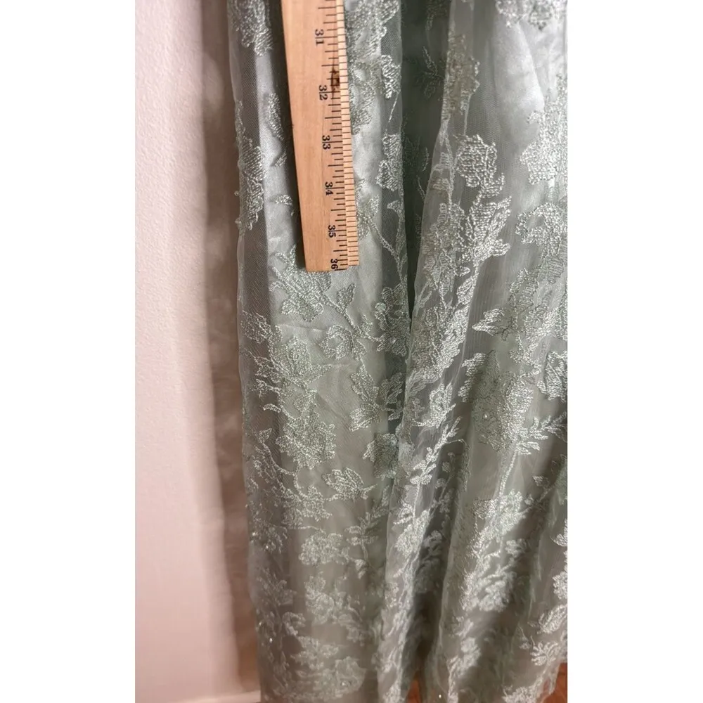 vtg Cassandra Stone Dress Womens 8 Sage Green Lace Gown Formal Evening Beaded - Image 13