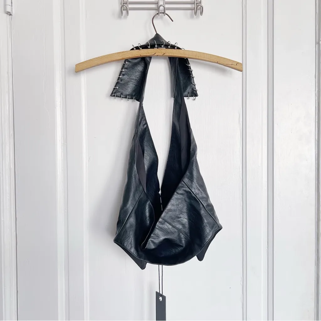 I AM GIA • Sid Vest black faux leather halter corset sexy plunge hardware - Image 14